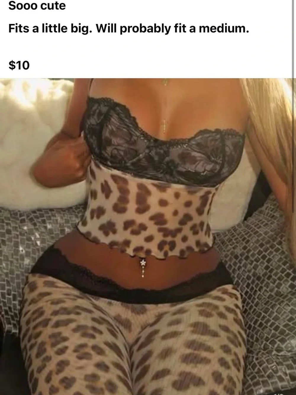 SHEIN Leopard Print Mesh Bandeau Set with Black Lace